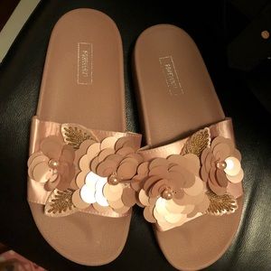 Forever 21 Pink Embellished Flower Slides